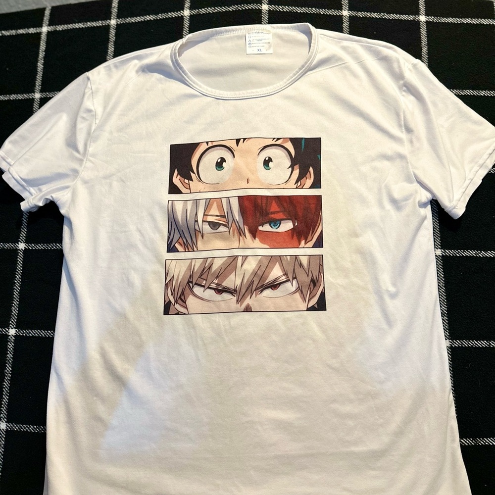 Black and White Short Sleeve Tee with Anime Art